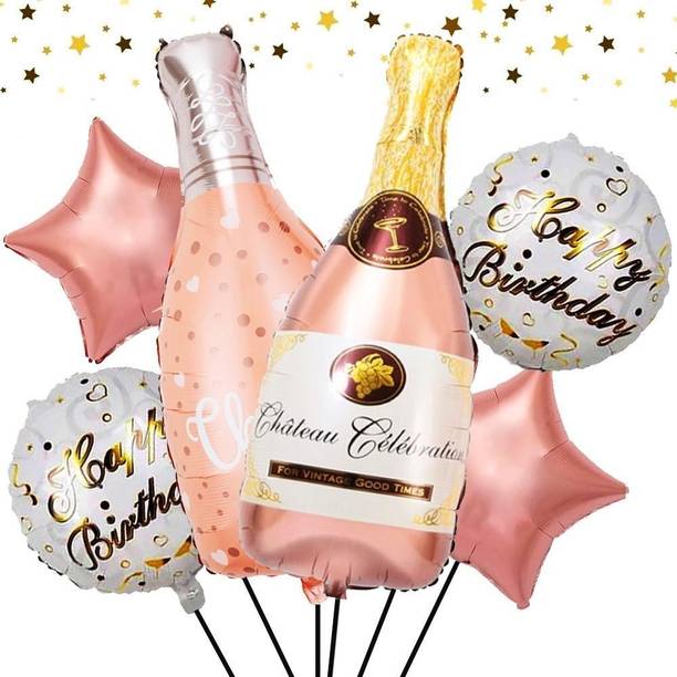 PopTheParty Solid Cheers and Champagne Bottle For Birthday Celebration Balloon