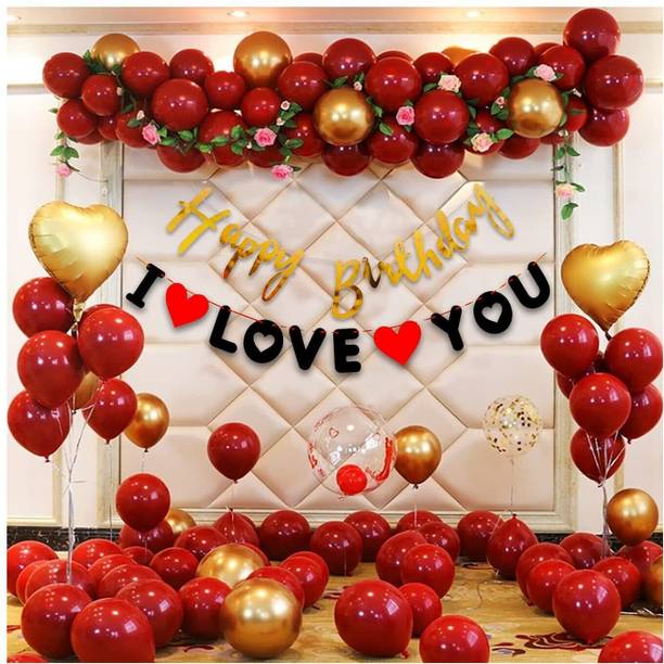 PARTY MIDLINKERZ Solid Love Happy Birthday Decoration kit - Decor Combo Pack Balloon