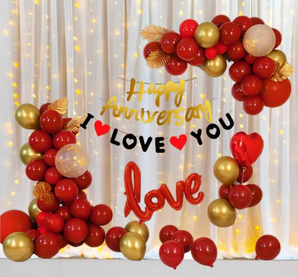 Balloon&You Printed Surprise Happy Anniversary Decoration With White Net Curtain For Husband/Wife Balloon