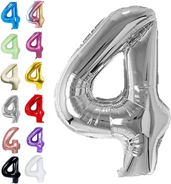 Party Parindey Solid Plain 4 Number Foil Balloons 32" for Birthday Party Decoration Helium Supported Letter Balloon