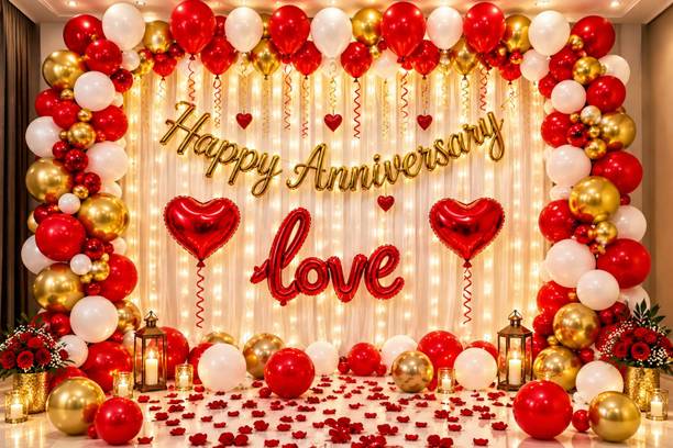 tigorik Solid Royal Love Red Gold Anniversary Decor Balloon