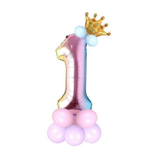 Shopperskart Solid One/1 Number Toy Foil Balloon With Crown/Balloons For Birthday Party Decoration Balloon