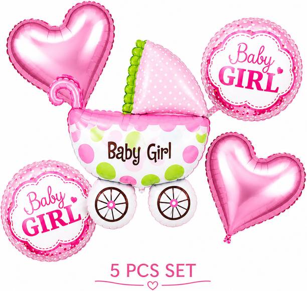 PARTY VERSE Printed 5 PCS Baby Girl Balloon Kit | Welcome Baby Party Decoration Set Balloon
