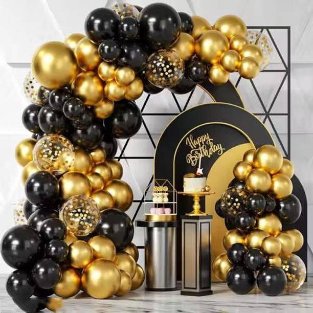 Porvi enterprises Solid Black & Gold Balloon Garland Kit Balloons & Confetti Balloons for Birthday Balloon