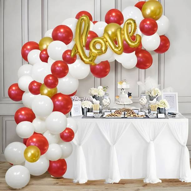 ZAMBOOREE Printed Romantic Decoration Set Happy Valentine Day Red Balloons Heart, Light & BackDrop Balloon