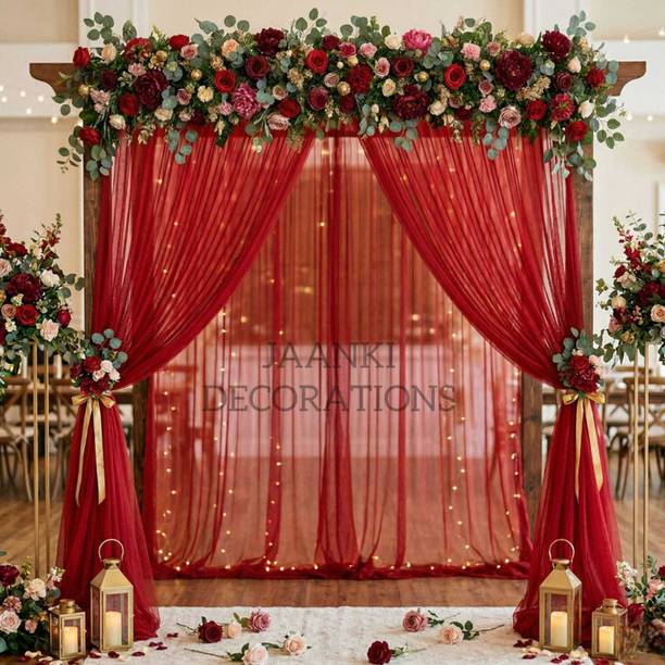 JAANKI DECORATIONS Solid Red net curtain for weddin backdrops and Home decorations Balloon