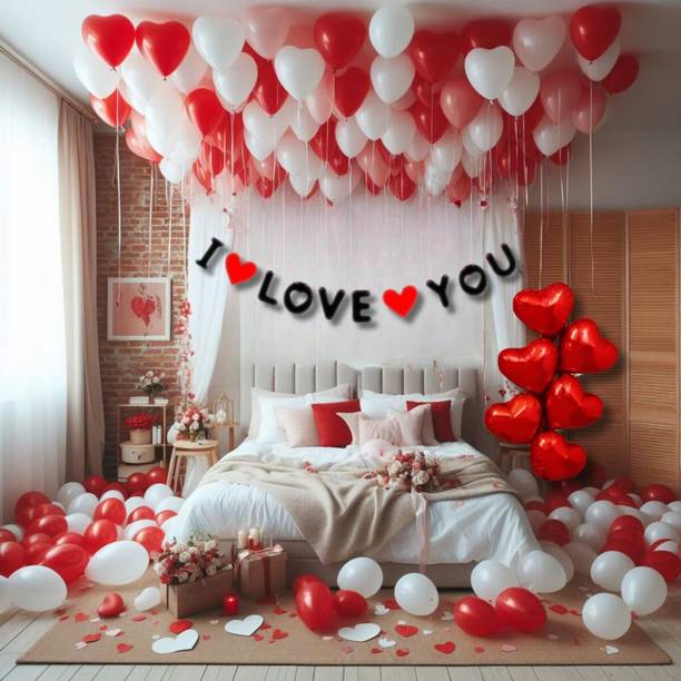 krido Solid Valentine Decoration Kit- I Love U Banner Romantic Decoration Items Balloon