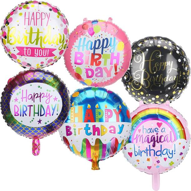 Bash N Splash Printed 18 Inch Round Random Happy Birthday Helium Quality Party Foil Balloon pack of 6 Balloon