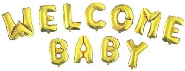 Peach Poppers Solid Welcome Baby Golden 16" Foil Balloon For Welcoming Ceremony Letter Balloon