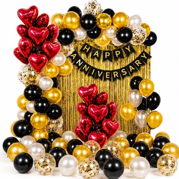 tigorik Solid Happy Anniversary Balloons Curtain Decoration Set 42 Pcs Balloon