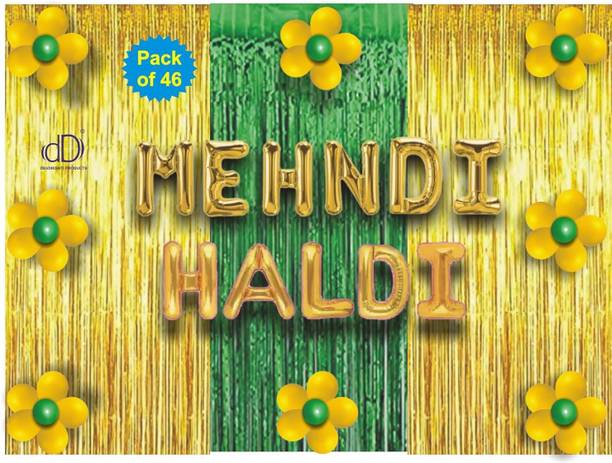 groovy dudz Solid Haldi Mehndi Ceremony Decoration Pack of 46 items Balloon