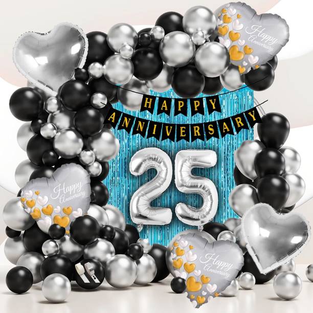 PopTheParty Printed 25th Silver Anniversary or Silver Jubilee Decoration kit Balloon