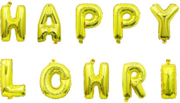 Peach Poppers Solid HAPPY LOHRI Golden 16" Foil Balloon For Festival Letter Balloon