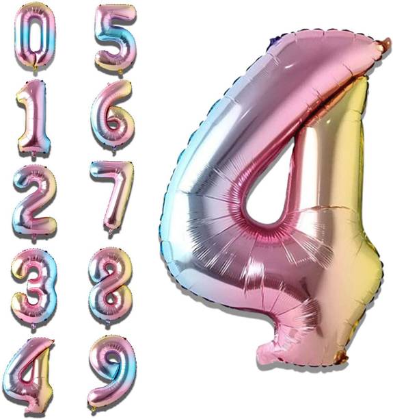 Party Parindey Solid Plain 4 Number Foil Balloons 32" for Birthday Party Decoration Helium Supported Letter Balloon