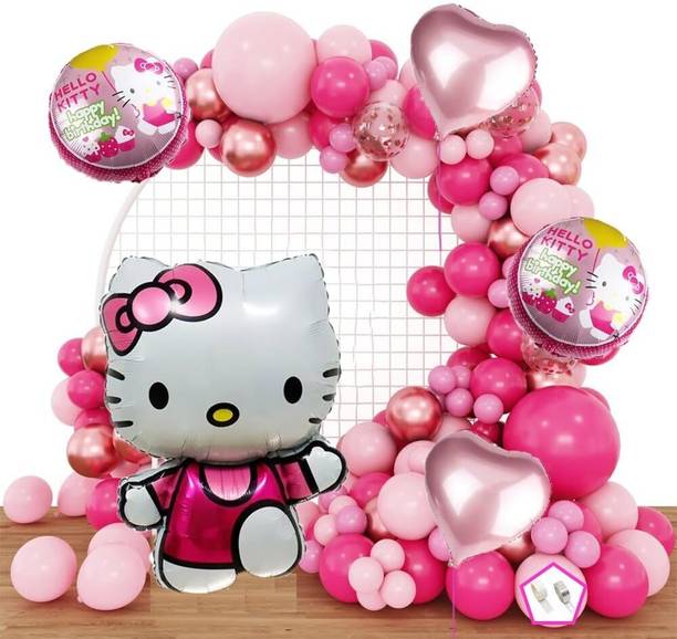 PopTheParty Printed Hello Kitty Combo Theme House Party Decoration For Kids Birthday Balloon Bouquet