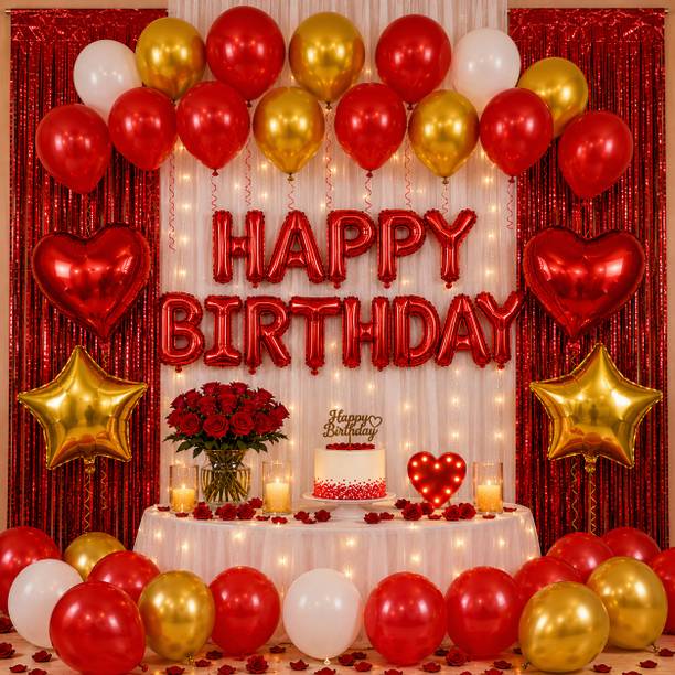 BALAJI BLESSINGS EVENTS Solid Romantic Wife Birthday Decoration Kit Balloon