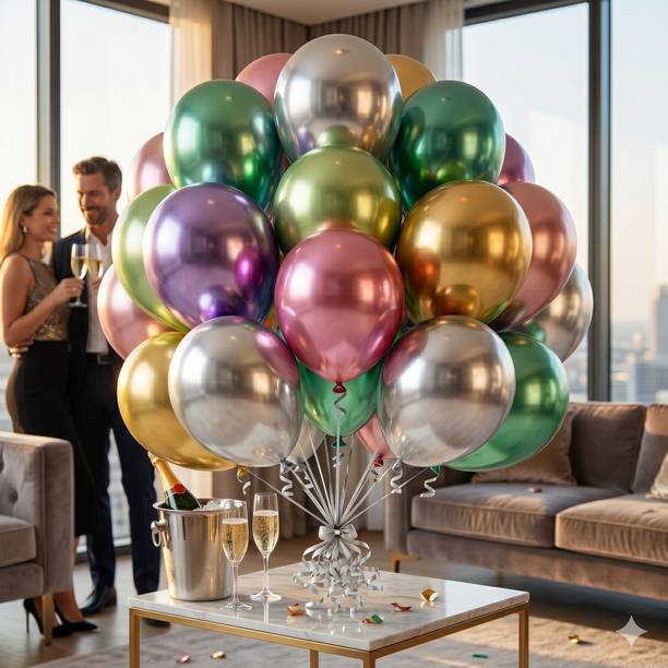 Poploons Solid 60 x Premium CHROME Balloons, 12 Inch Extra Thick Shiny Assorted Latex Balloons Balloon Bouquet