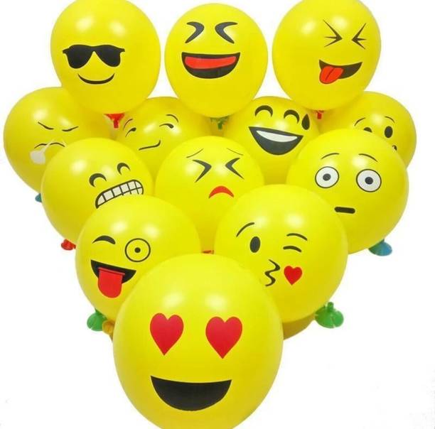 Mosclue Printed Yellow Emoji Balloons 50 Pcs Printed Face Expression Kids/Party/Birthday Decor Balloon