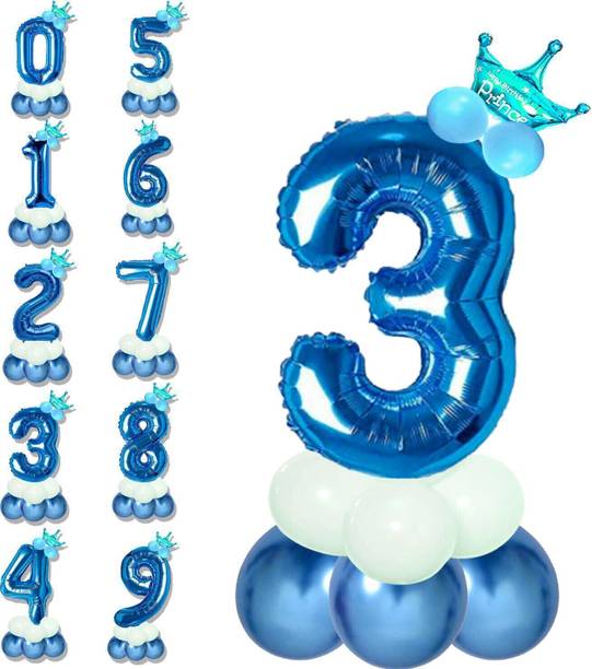 Party Bird Solid Birthday/Anniversary Decoration Pastel Balloons,Crown,3 Number Foil Balloons Set Balloon