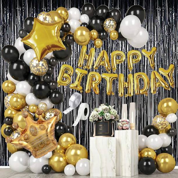 PARTY MIDLINKERZ Solid Happy Birthday Banner (ck) | Foil CurtGolden Foil Balloon for Decoratiardstocon Balloon