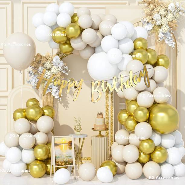 R G ACCESSORIES Solid White Golden Beige balloon Combo kit 51 pcs-A Balloon