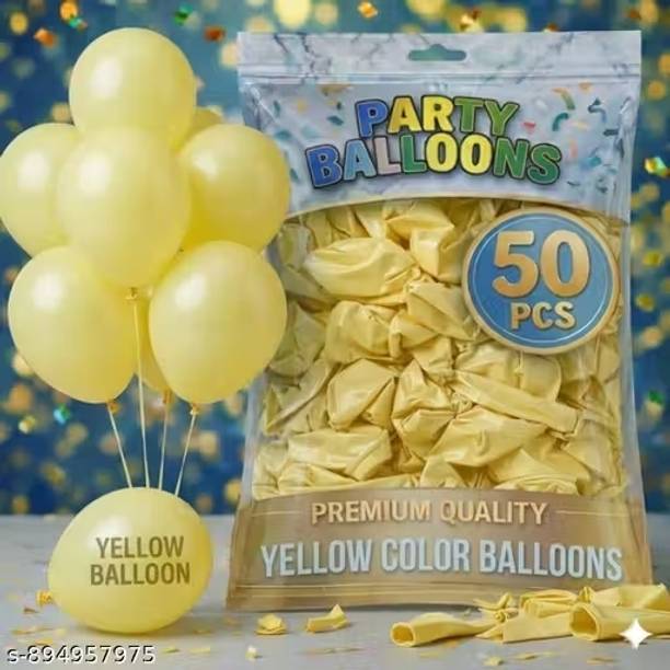 Kapoor stores Solid Yellow Pastel Balloons Pack of 50 | Metallic Latex Balloons for Birthday Airwalker