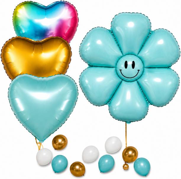 hoordecoration Printed Sky Blue Daisy Flower Foil Balloons for Birthday Party Decoration | Floral Theme Balloon