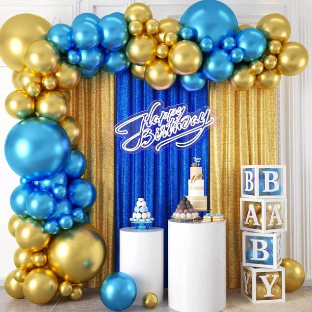 Bevy Pearls Solid Chrome/ Gold-Blue/ 25 Balloon