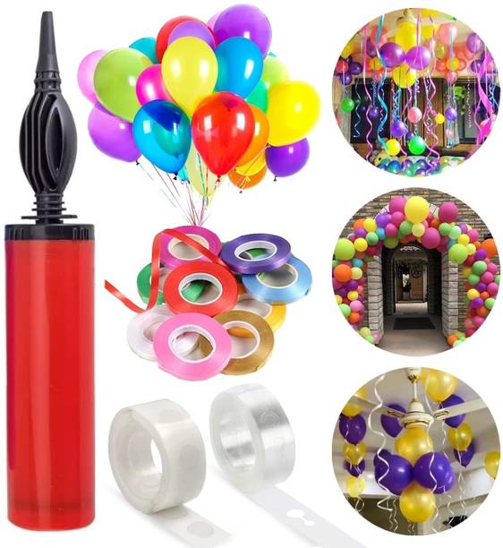 RJV Global Solid Decorating Garland -1Tape Strip,1Glue dot,1 Pump, 4 Ribbon Balloon Bouquet