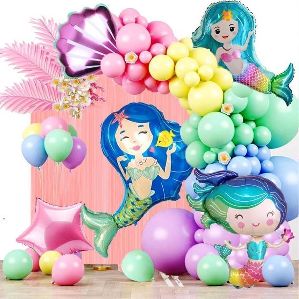 PopTheParty Printed Mermaid Tail Theme Birthday Decorations Aqua Theme Decorations Balloon