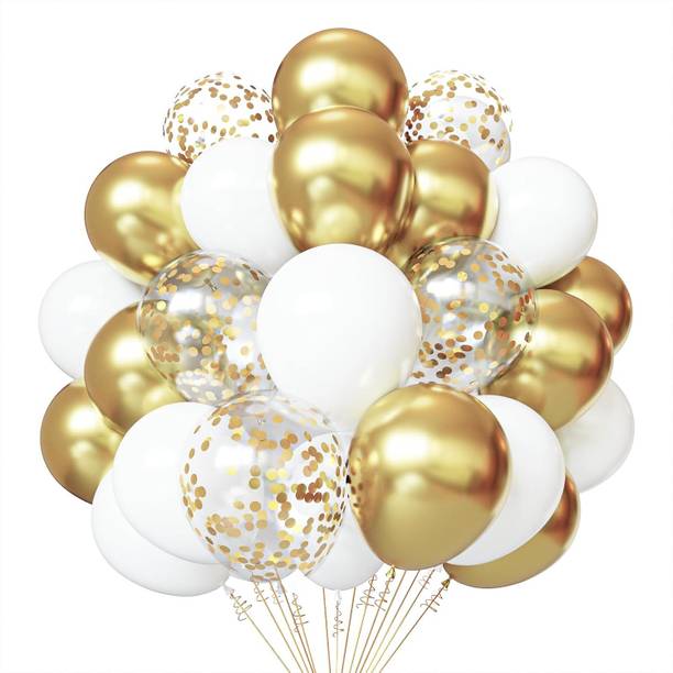 PANKU CREATION Solid Balloons for Birthday Party Decoration | 10 Gold Confetti, 