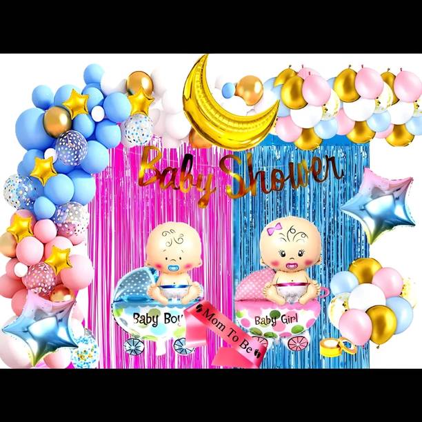 ZAMBOOREE Printed Baby Shower Decoration Props Combo Kit Of 63 Pcs Balloon