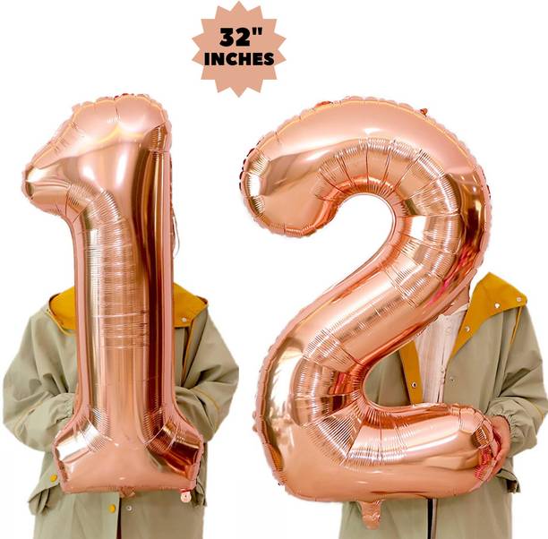 PartyTown Solid 32'' inches Rose gold "12" Number helium foil balloons for Birthday Balloon