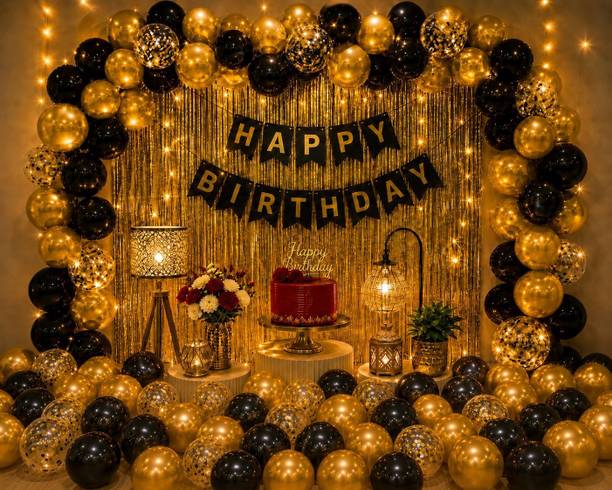 tigorik Solid Happy Birthday Banner Decoration Set 50 Pcs Balloon