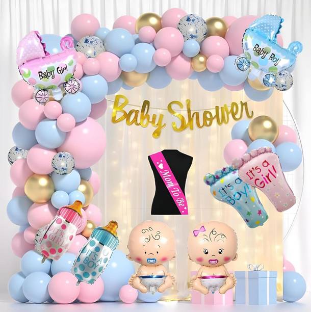 Fundots Printed Baby Shower Decoration Set, Mom-to-Be Sash, Party Supplies Balloon
