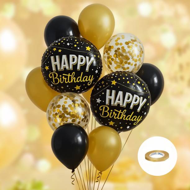 DASIA Printed Birthday Balloons Set, Black & Golden Balloons for Decoration, Bir