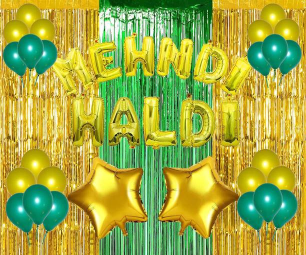 LOONS PEDDLER Solid Metallic Balloons, Haldi Mehndi Foil, Curtains, Star Decoration Set for Wedding Balloon