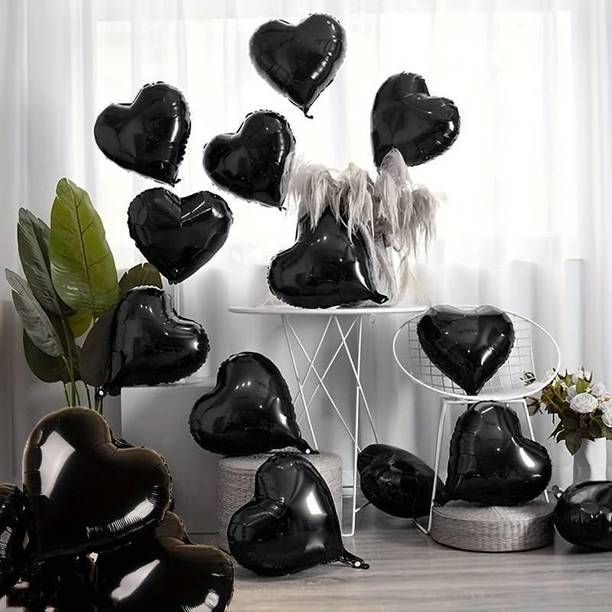 PARTY GLITERS Solid (Pack of 10) Black Heart Shaped Balloons for decoration Balloon