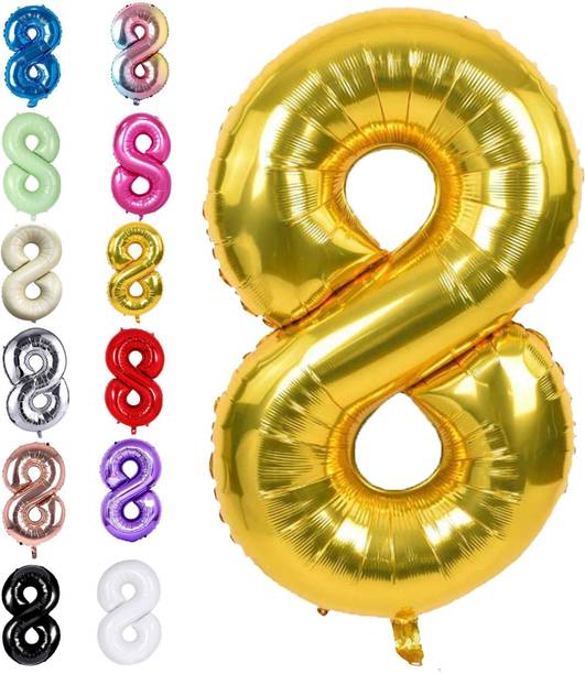 Party Parindey Solid 32 Inch Golden Number 8 Foil Helium Balloon for Birthday Letter Balloon
