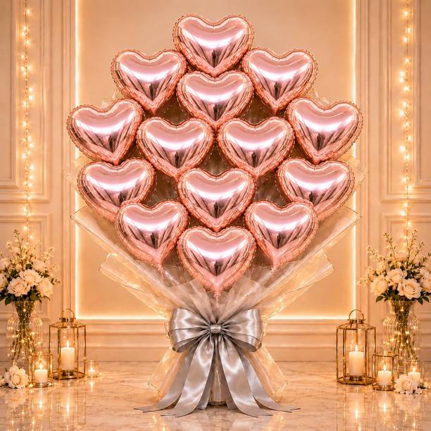 THESHHAPIRE Solid Rose Gold Heart Foil Balloons Set for Birthday & Anniversary Balloon
