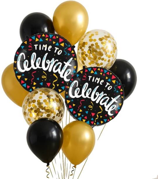TOYXE Solid Time to Celebrate Balloon Bunch Black Gold Birthday Decoration Balloon