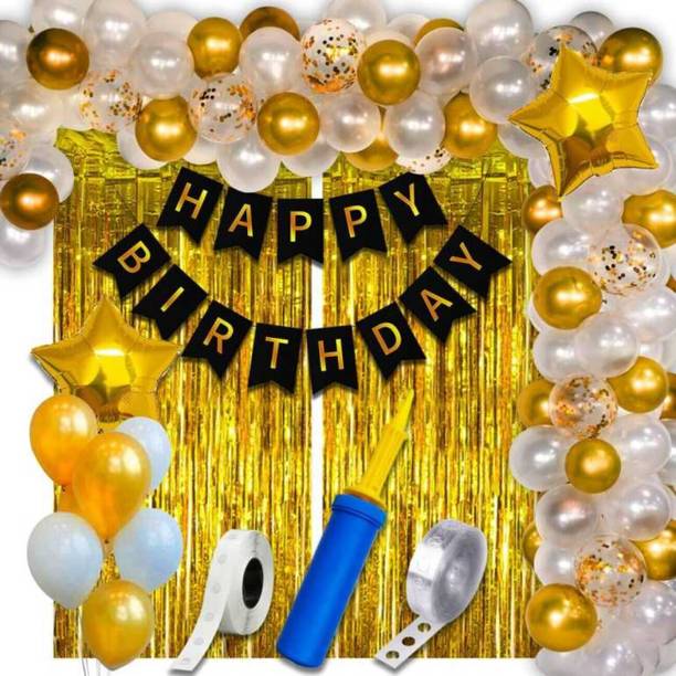 ZYRIC Solid Happy birthday black and gold balloons set Balloon