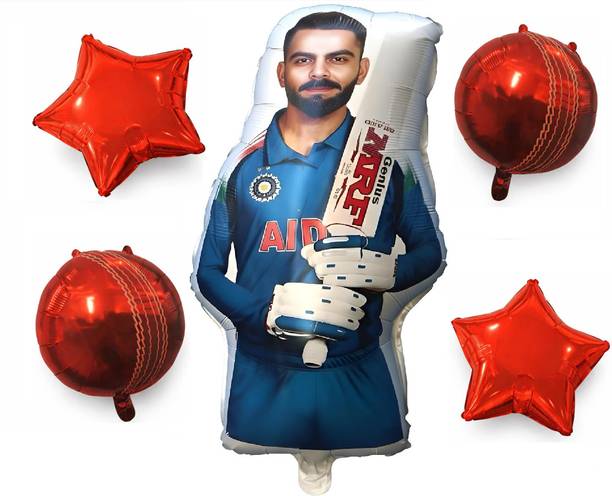 hoordecoration Printed Virat Kohli Bat and Ball Foil Balloon Set for Kids Birthday Party Decoration Balloon