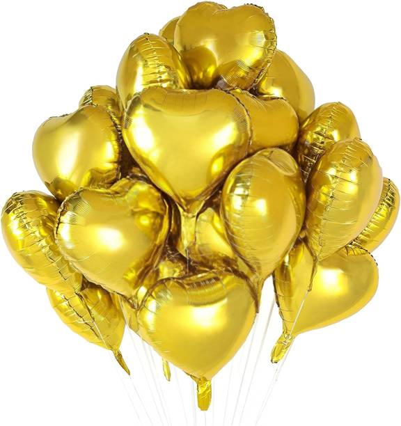 ZAMBOOREE Printed Heart Shape Foil Balloons Valentines Day Decoration Golden Pack of 22 Pcs Balloon