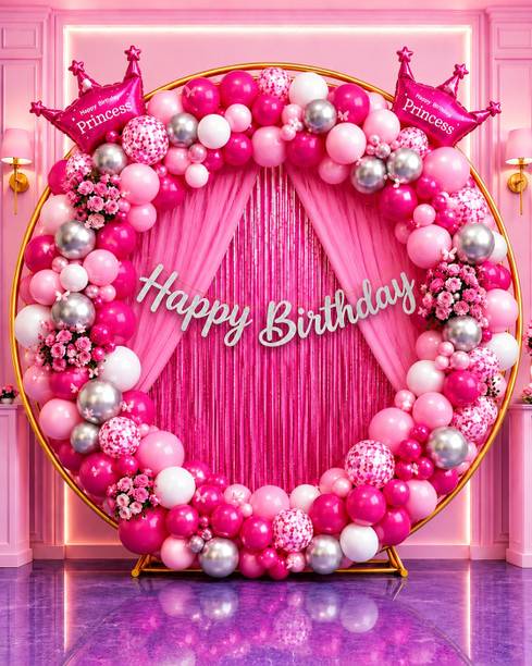 HouseofAnvi Solid PBD-68-PNK_Birthday Decoration Kit for Girls | Pink Balloon De