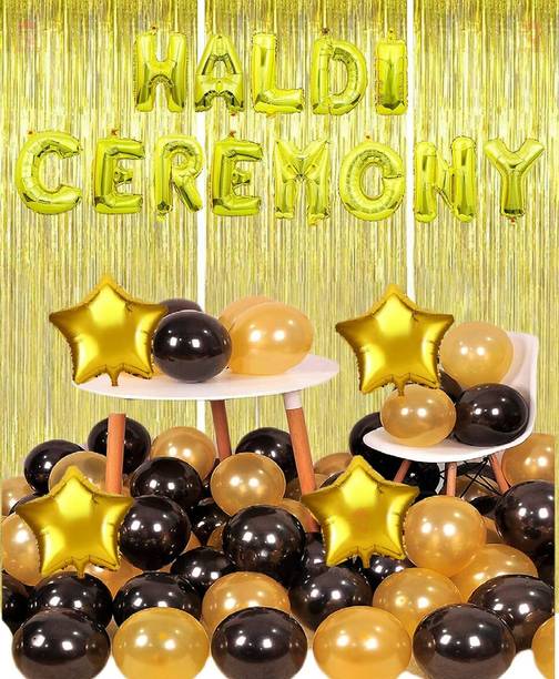 groovy dudz Solid 61 Pc Gold Haldi Ceremony Foil Balloon, haldi ceremony decoration balloons Balloon