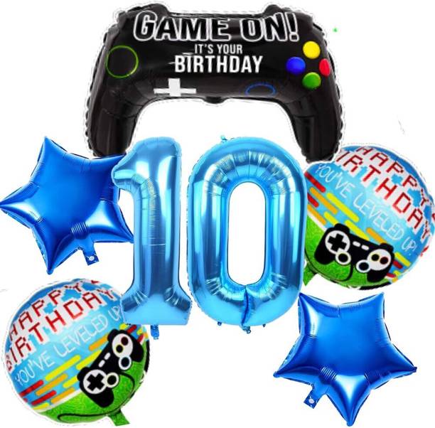 FLICK IN Printed 7 Pcs Game on Birthday Decoration 10th Birthday Decoration for Boys Gaming Theme Balloon