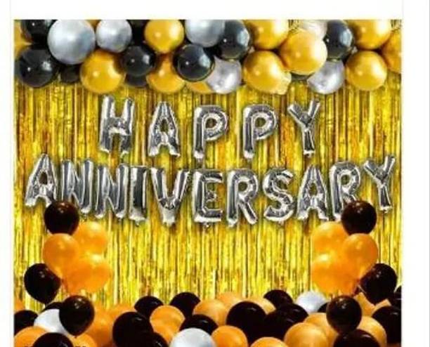 PARTY MIDLINKERZ Solid Happy Anniversary Silver Decoration Kit for Husband,Wife Balloon