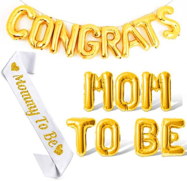 PopTheParty Solid Congratulation Party Decorations foil Balloons with sash,mom to be & Congrats Letter Balloon