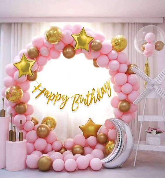 prihek Solid Cursive Birthday Decoration Set Balloon